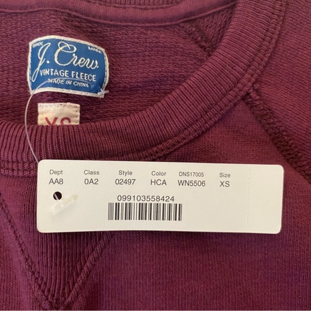 J. Crew NWT 🍇🍷100%Cotton Old School French Terry Raglan Sleeve Sweatshirt - Picture 5 of 10